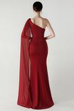 Jednoramiena sermaid streamer, długa formalna sukienka z rozcięciem