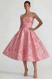 Blush Jacquard bez ramiączek A Line sukienka midi
