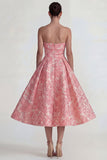 Blush Jacquard bez ramiączek A Line sukienka midi