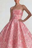 Blush Jacquard bez ramiączek A Line sukienka midi