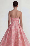 Blush Jacquard bez ramiączek A Line sukienka midi