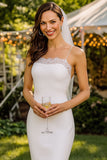 Biała koronkowa suknia ślubna Body-Midi Body-Straps Spaghetti