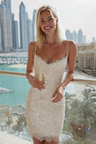 Spakly Ivory Spaghetti Straps Straps Cekiny Bodycon Dress Wedding