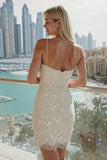 Spakly Ivory Spaghetti Straps Straps Cekiny Bodycon Dress Wedding