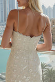 Spakly Ivory Spaghetti Straps Straps Cekiny Bodycon Dress Wedding