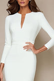 Ivory Bodycon Round-Neck Midi Work Dress z 3/4 rękawami