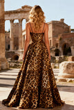 Khaki Leopard A Line Spaghetti Length Dress Dress na bal