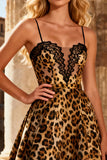 Khaki Leopard A Line Spaghetti Length Dress Dress na bal