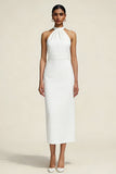 Satynowa biała sukienka z halter sheath