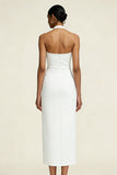 Satynowa biała sukienka z halter sheath