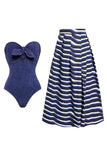 Sweetheart Navy Denim, dwuczęściowy strój kąpielowy z zakrywczą spódnicą