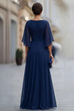 Sukienka matki panny młodej z marszczami w kolorze Chiffon Navy Navy z marszczanym spodnikiem