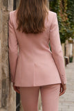 Różowe, dwuczęściowe damskie garnitury robocze z podwójnym rzędem i wąskim dopasowaniem