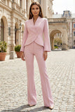 Jasnoróżowe, dwuczęściowe dopasowane damskie garnitury biznesowe z klapą