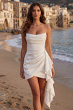 Tiulowa Ivory Sweetheart Mini Sukienka Graduation z falbanami