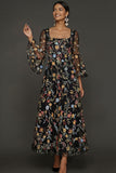 Mauve Floral A Line Haftowana suknia na bal