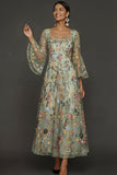 Mauve Floral A Line Haftowana suknia na bal