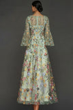 Mauve Floral A Line Haftowana suknia na bal