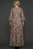 Mauve Floral A Line Haftowana suknia na bal
