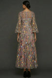 Mauve Floral A Line Haftowana suknia na bal