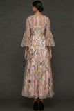 Mauve Floral A Line Haftowana suknia na bal