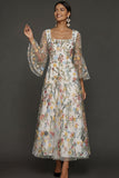 Mauve Floral A Line Haftowana suknia na bal