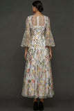 Mauve Floral A Line Haftowana suknia na bal