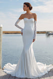 Ivory Sweetheart Mermaid Sweep Train Wedding Dress z koronką