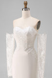Ivory Sweetheart Mermaid Sweep Train Wedding Dress z koronką