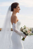 Ivory Sweetheart Mermaid Sweep Train Wedding Dress z koronką