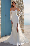 Ivory Mermiad Marched Spaghetti Strips Sweep Train Wedding Dress z rozcięciem