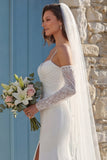 Ivory Mermiad Marched Spaghetti Strips Sweep Train Wedding Dress z rozcięciem