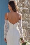 Ivory Mermiad Marched Spaghetti Strips Sweep Train Wedding Dress z rozcięciem