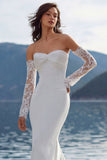 Ivory Sweetheart Mermaid Sweep Train Wedding Dress z rękawami