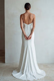 Słoniowa Spaghetti Straps Syrena Sweep Train Wedding Dress z koronką