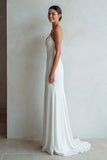 Słoniowa Spaghetti Straps Syrena Sweep Train Wedding Dress z koronką