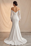 Słoniowa z odsłoniętymi ramionami Mermaid Sweep Train Boho Wedding Dress z koronkowymi rękawami