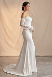 Słoniowa z odsłoniętymi ramionami Mermaid Sweep Train Boho Wedding Dress z koronkowymi rękawami