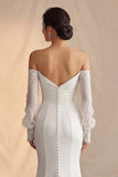 Słoniowa z odsłoniętymi ramionami Mermaid Sweep Train Boho Wedding Dress z koronkowymi rękawami