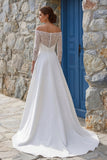 Ivory A Line Off The Shoulder Sweep Train Boho Wedding Dress z rozcięciem