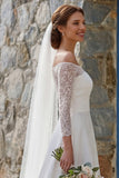 Ivory A Line Off The Shoulder Sweep Train Boho Wedding Dress z rozcięciem