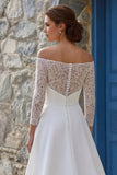 Ivory A Line Off The Shoulder Sweep Train Boho Wedding Dress z rozcięciem
