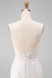 Kości słoniowej Syrena z ramiączkami spaghetti, koronkowa satynowa suknia ślubna z trenem