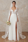 A Line Ivory Spaghetti Straps Lace Sweep Train Wedding Dress