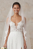 A Line Ivory Spaghetti Straps Lace Sweep Train Wedding Dress