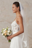 A Line Ivory Spaghetti Straps Lace Sweep Train Wedding Dress