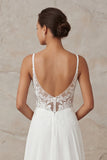 A Line Ivory Spaghetti Straps Lace Sweep Train Wedding Dress