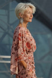 Sukienka matki panny młodej w kolorze Dusty Rose z kwiatowymi marszczami i długim rękawem