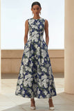 Sukienka midi w stylu A Line Flower Pattern z kieszeniami