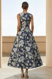 Sukienka midi w stylu A Line Flower Pattern z kieszeniami